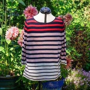 Talbots Red, pink, white, and navy striped boat-neck top